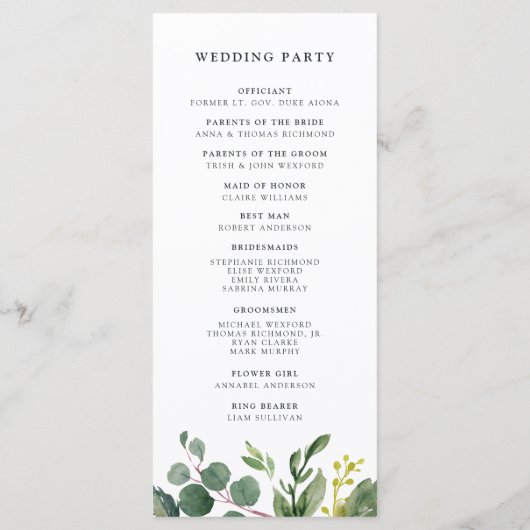 Eucalyptus Grove huwelijksceremonie programma Programmakaart (Achterkant)