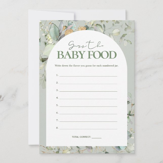 Eucalyptus Guess de Baby Food Baby shower spelletj (Voorkant)