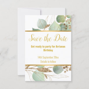 EUCALYPTUS GULD WITTE RSVP KAART
