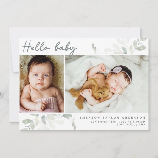 Eucalyptus Hallo Baby Bedankkaart (Voorkant)