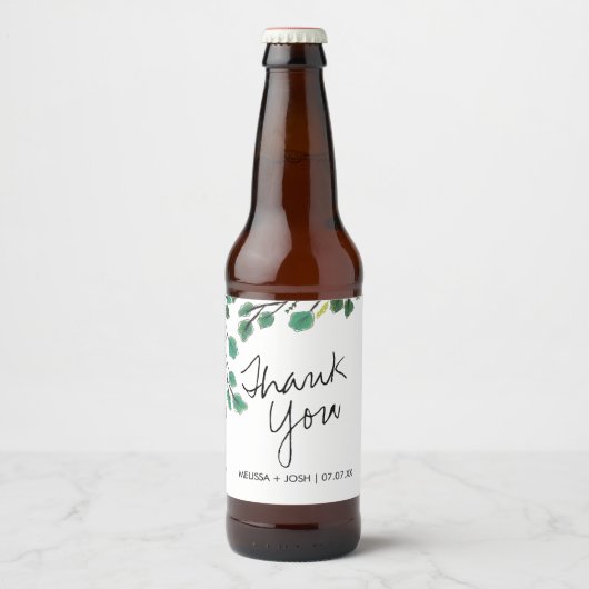 Eucalyptus Hand Drawn Leaf Dank je Bier Etiket (Voorkant)