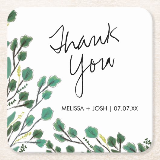 Eucalyptus Hand Drawn Leaf Dank je Kartonnen Onderzetters (Voorkant)