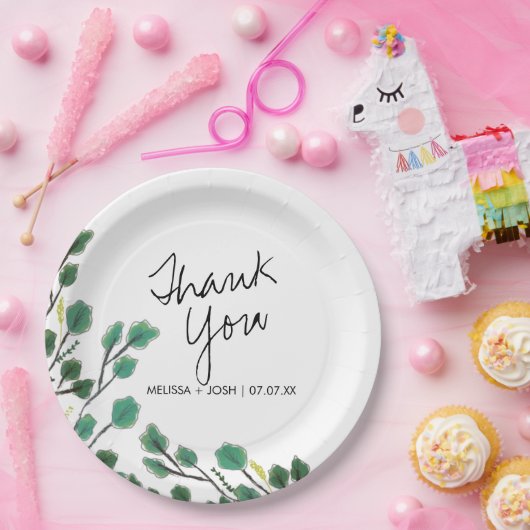 Eucalyptus Hand Drawn Leaf Dank je Papieren Bordje (Feest)