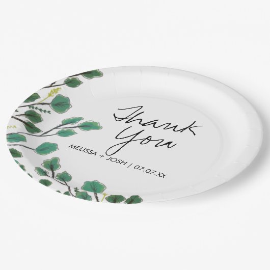 Eucalyptus Hand Drawn Leaf Dank je Papieren Bordje (Gekanteld)