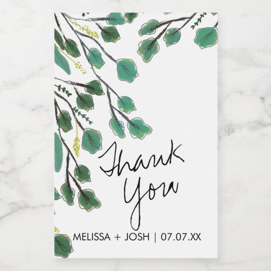 Eucalyptus Hand Drawn Leaf Dank je Wijn Etiket (Enkel label)