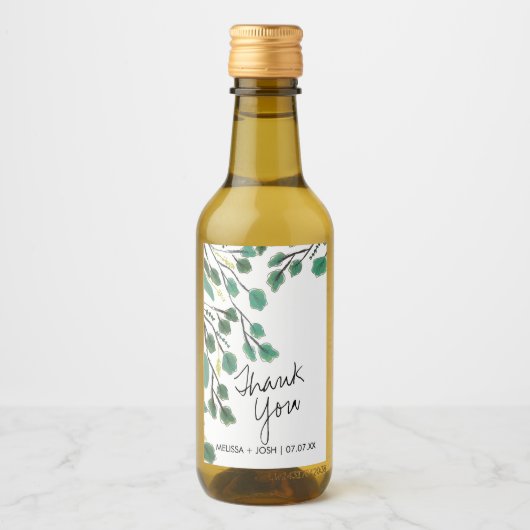 Eucalyptus Hand Drawn Leaf Dank je Wijn Etiket (Voorkant)