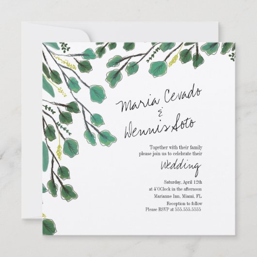 Eucalyptus Hand Drawn Leaf Script Weddenschap Kraf Kaart (Voorkant)
