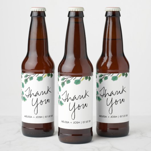 Eucalyptus Hand Getekend Blaadje Bedankt    Bier Etiket (Flessen)