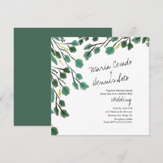 Eucalyptus Hand Getekende Blad Script Trouw Kaart (Voorkant / Achterkant)