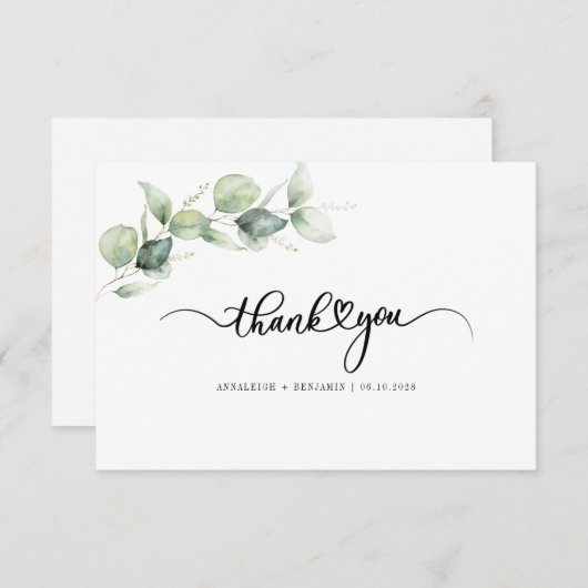 Eucalyptus Hand-Lettered Greenery Wedding Bedankkaart (Voorkant / Achterkant)