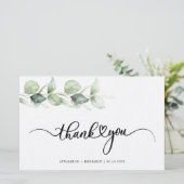 Eucalyptus Hand-Lettered Weddenschap Bedankt Briefpapier (Staand voorkant)