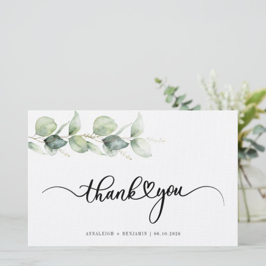 Eucalyptus Hand-Lettered Weddenschap Bedankt Briefpapier (Staand voorkant)