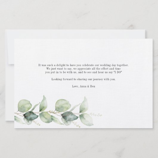 Eucalyptus Hand-Lettered Weddenschap Bedankt Briefpapier (Achterkant)