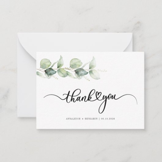 Eucalyptus Hand-Lettered Weddenschap Bedankt Notitiekaartje (Voorkant)
