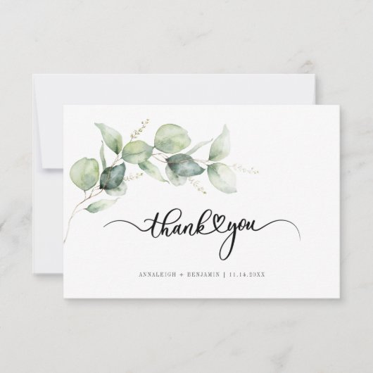 Eucalyptus handgeschakelde bruiloft Hartelijk dank Notitiekaartje (Voorkant)