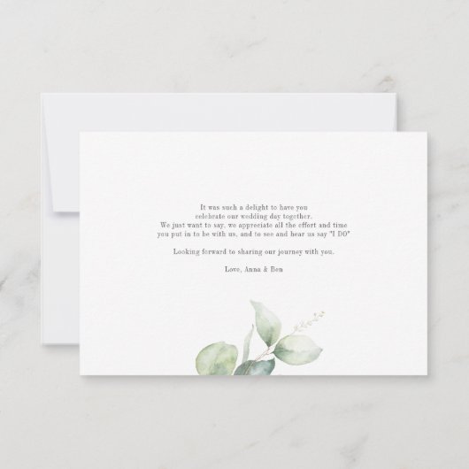 Eucalyptus handgeschakelde bruiloft Hartelijk dank Notitiekaartje (Achterkant)