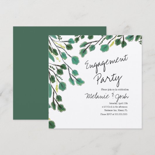 Eucalyptus handgetekend blad script verlovingsfees kaart (Voorkant / Achterkant)