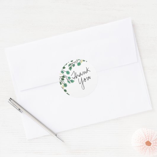 Eucalyptus Handgetekende Blad Bedankt Ronde Sticker (Envelop)