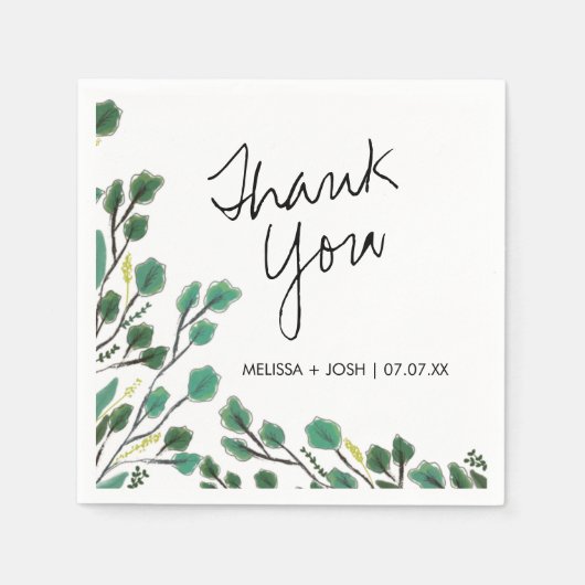 Eucalyptus Handgetekende Blad Bedankt Servet (Voorkant)