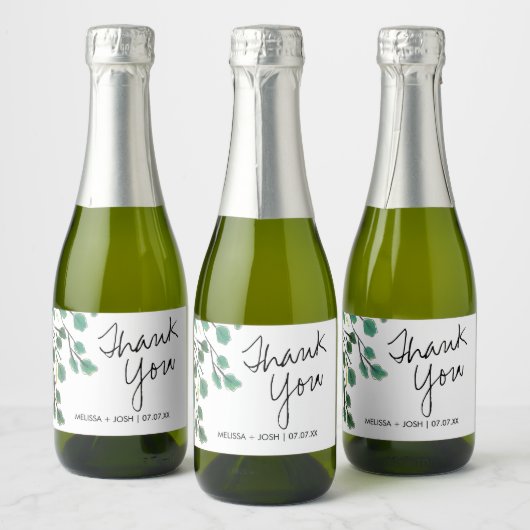Eucalyptus Handgetekende Blad Bedankt     Sparkling Wijnetiket (Flessen)