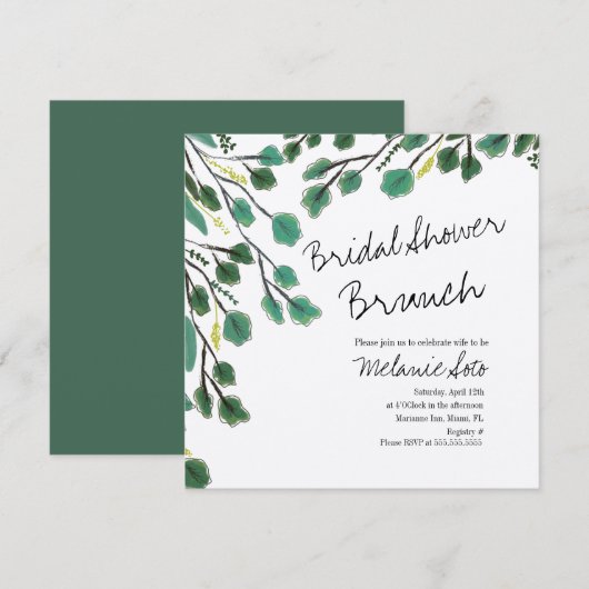Eucalyptus handgetekende blad script bruidsdouche kaart (Voorkant / Achterkant)