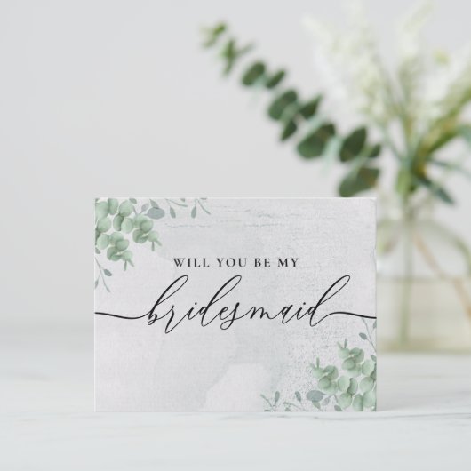 Eucalyptus Handtekening Calligrafie Bridesmaid Uitnodiging Briefkaart (Staand voorkant)