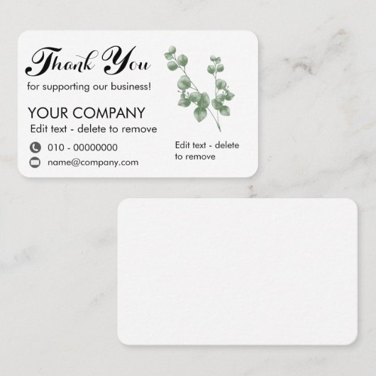 Eucalyptus Hartelijk dank voor uw steun aan onze Visitekaartje (Voorkant / Achterkant)