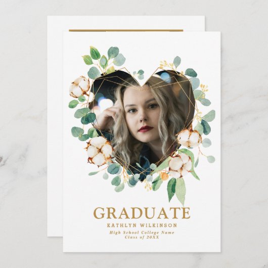 Eucalyptus Heart Wreated Gold Geometric Photo Afst Kaart (Voorkant / Achterkant)