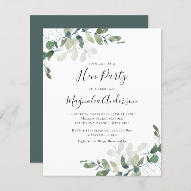 Eucalyptus Hen Party Invitation (Voorkant / Achterkant)