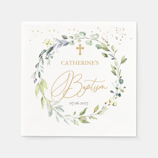 Eucalyptus Herbal Cross Baby Baptisme Napkins Servet (Voorkant)