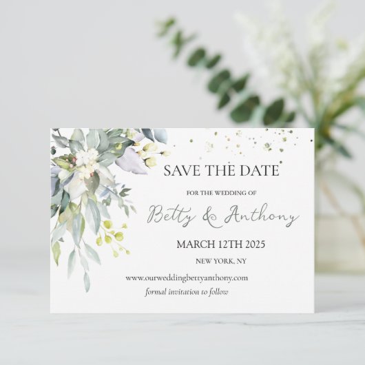 Eucalyptus Herbal Save the Date Invitation (Staand voorkant)