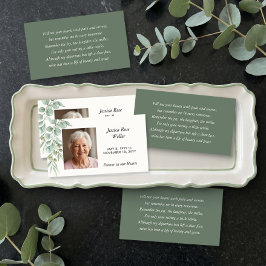 Eucalyptus-herdenkingsgebedsfoto-portemonnee Informatiekaartje