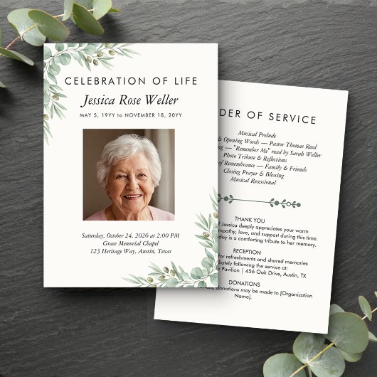 Eucalyptus-herdenkingsprogramma voor levensviering kaart