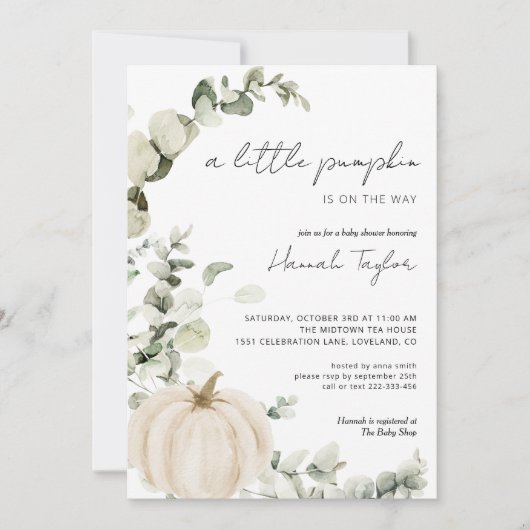 Eucalyptus Herfst White Pumpkin Baby shower Kaart (Voorkant)
