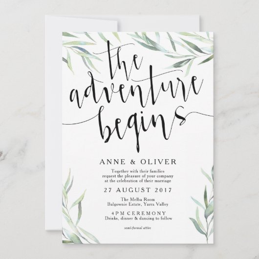 Eucalyptus Het avontuur begint bruiloft uitnodigin Kaart (Voorkant)