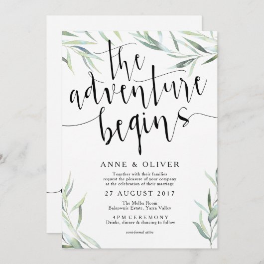 Eucalyptus Het avontuur begint bruiloft uitnodigin Kaart (Voorkant / Achterkant)