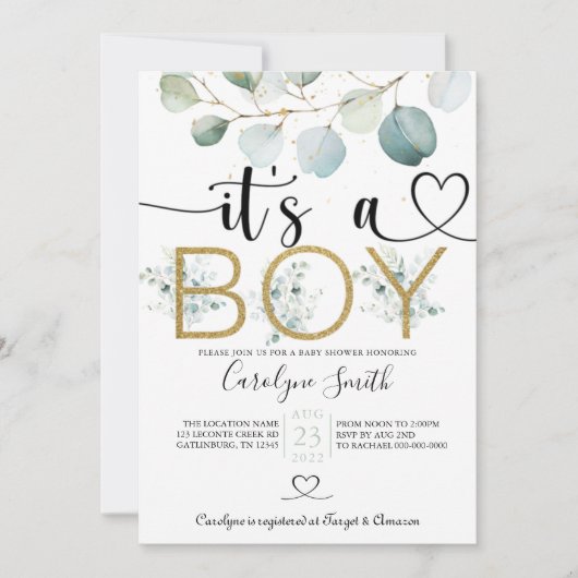 Eucalyptus Het is een Baby shower dat bewerkt kan  Kaart (Voorkant)