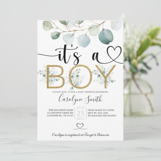 Eucalyptus Het is een Baby shower dat bewerkt kan  Kaart (Staand voorkant)