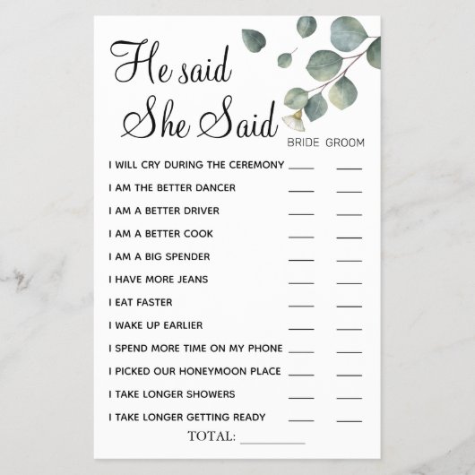 Eucalyptus Hij zei dat ze een douchespelkaart had Flyer (Voorkant)