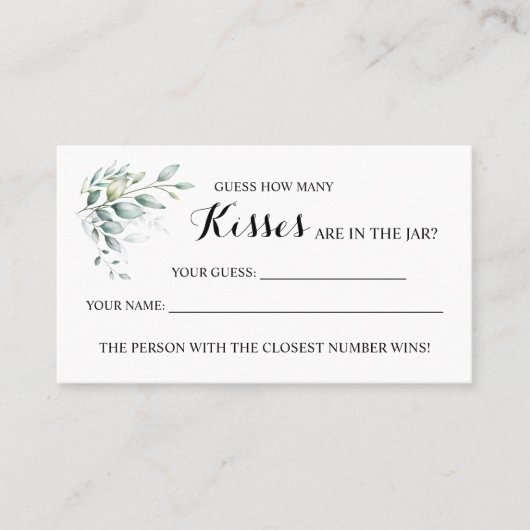 Eucalyptus Hoeveel Kisses Vrijgezellenfeest game c Plaatskaartje (Voorkant)