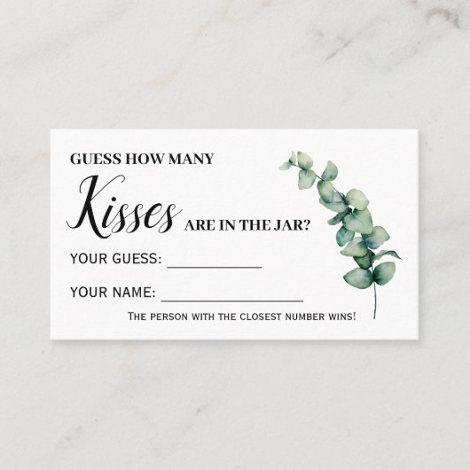Eucalyptus hoeveel kisses Vrijgezellenfeest spel k Plaatskaartje (Voorkant)