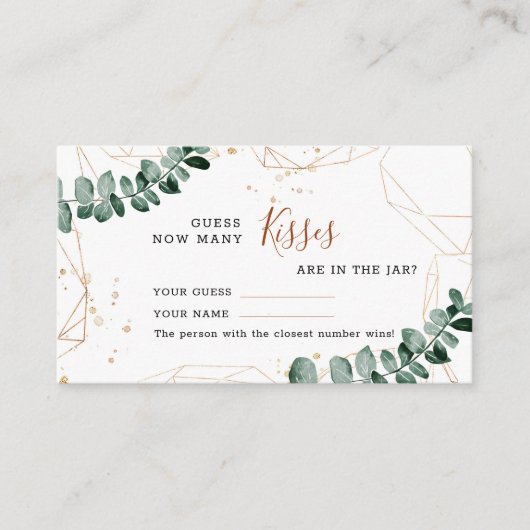 Eucalyptus | Hoeveel Kussen Wedding Game Card Plaatskaartje (Voorkant)