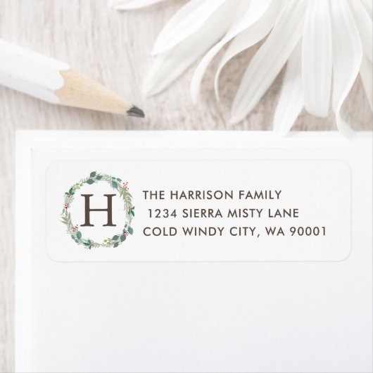 Eucalyptus Holly Jeneverbes krans Monogram Adres Etiket (Insitu)