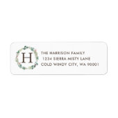 Eucalyptus Holly Jeneverbes krans Monogram Adres Etiket (Voorkant)