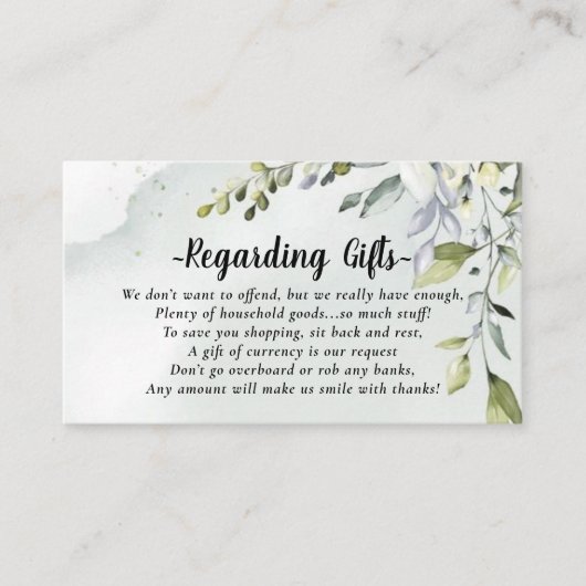 Eucalyptus Honeymoon Money in plaats van Gifts Kaa Informatiekaartje (Voorkant)