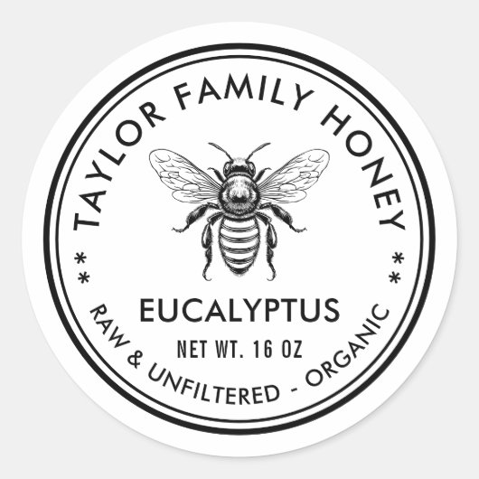 Eucalyptus honing label met honingbij (Voorkant)