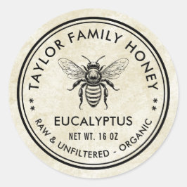 Eucalyptus honinglabel met vintage honingbij ronde sticker