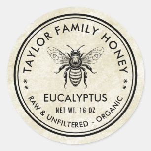 Eucalyptus honinglabel met vintage honingbij ronde sticker