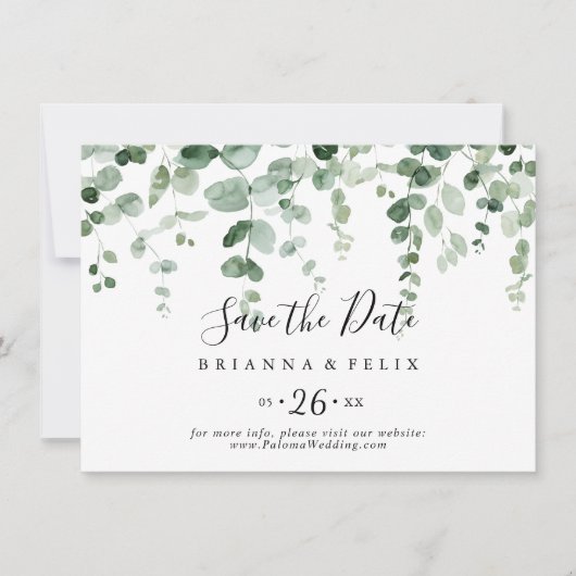 Eucalyptus Horizontale bruiloft Bewaar de datum Save The Date (Voorkant)