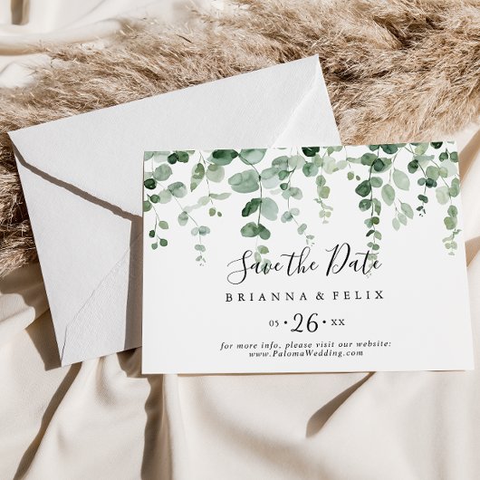 Eucalyptus Horizontale bruiloft Bewaar de datum Save The Date